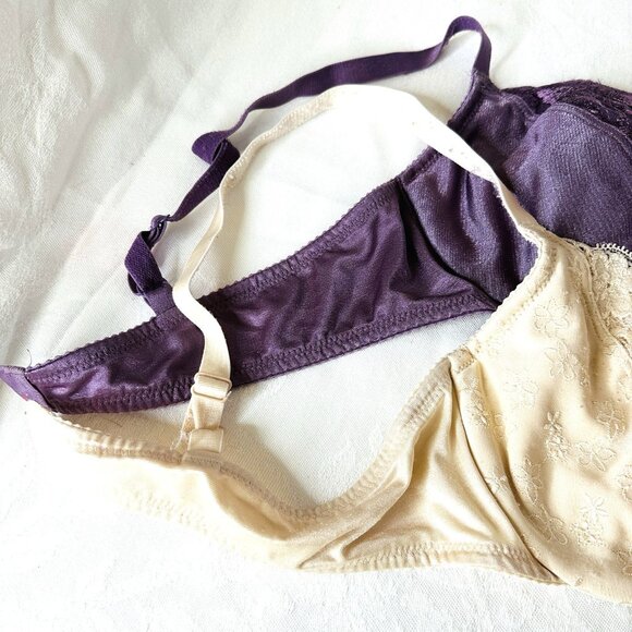 Wacoal Bra 36B 85231 Underwire Lined Lightly Padded Lace Purple Cream Set of 2 - Picture 3 of 11